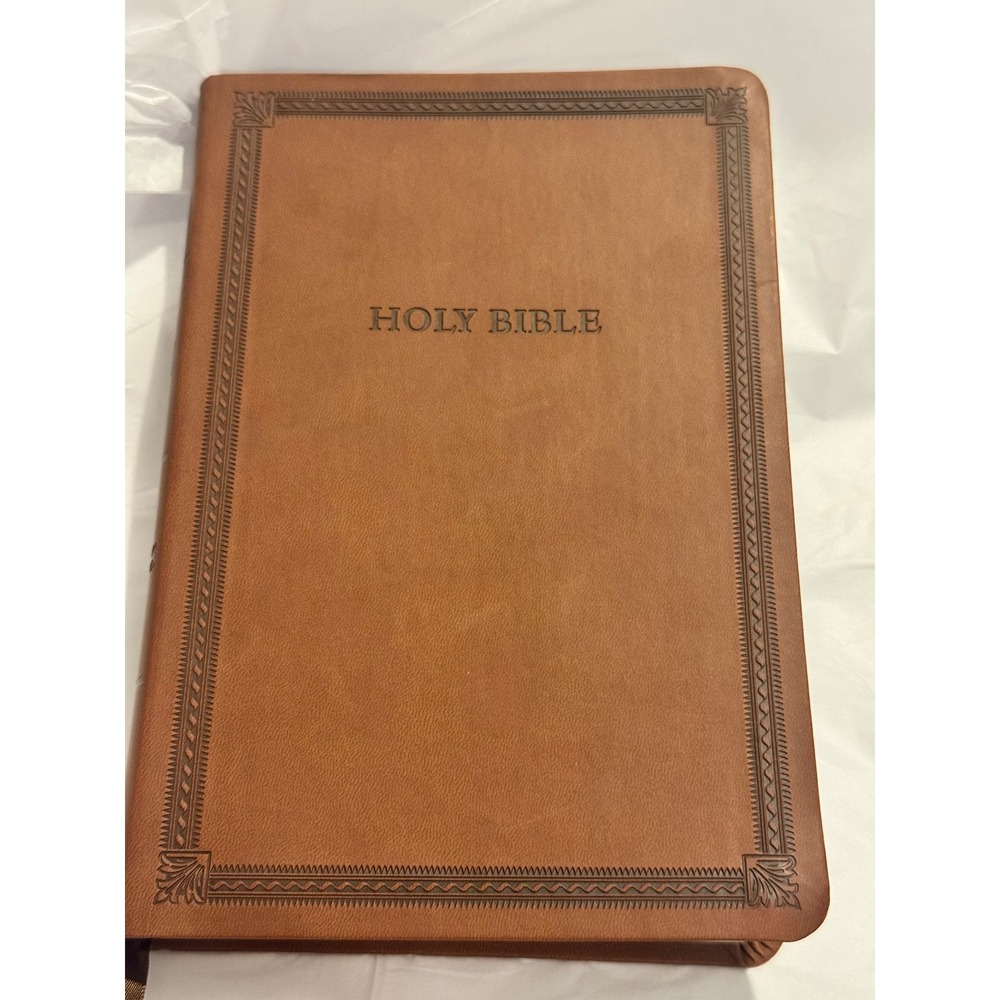 Holy Bible Brown Faux Leather Embossed Cover Red Letter Edition with Maps